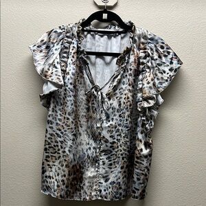 Leopard Print Ruffle Sleeve Women's Top